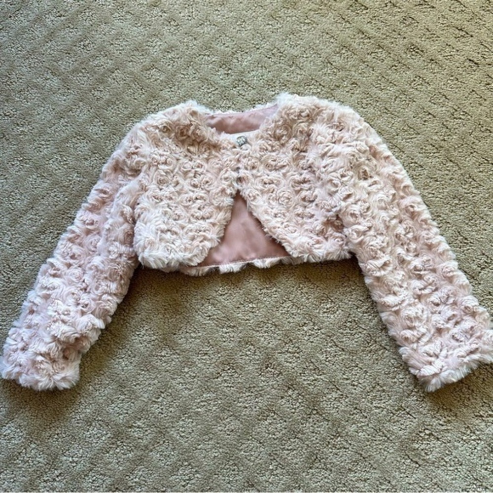 NFS.  Iris & Ive fancy shrug, blush pink, to wear over dresses. Size 2T, EUC